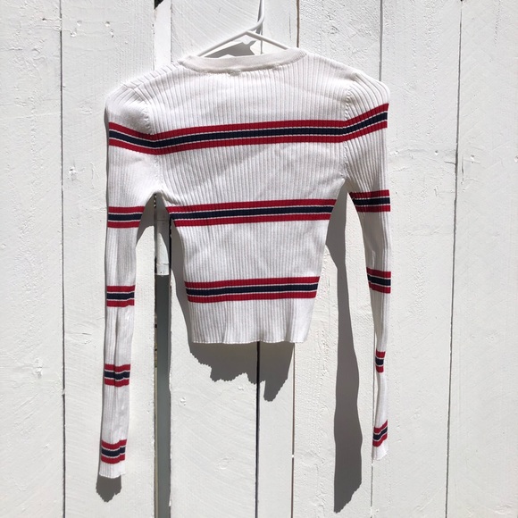 Forever 21 Pleated Red, White, Navy Striped Form Fitting Sweater - Picture 5 of 6